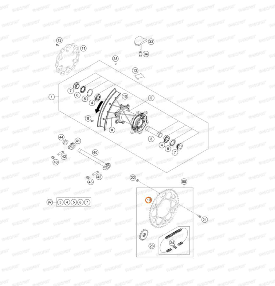 Звезда задняя (ведомая) черная алюминий 50 зуб KTM SX/EXC 125-530 /99-> Husqvarna TC/FE/FS/FX/TX 125