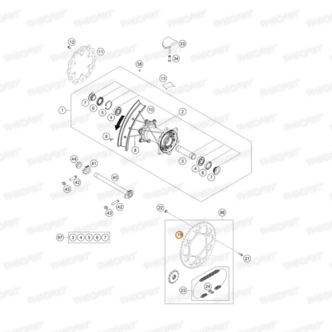 Звезда задняя (ведомая) черная алюминий 50 зуб KTM SX/EXC 125-530 /99-> Husqvarna TC/FE/FS/FX/TX 125