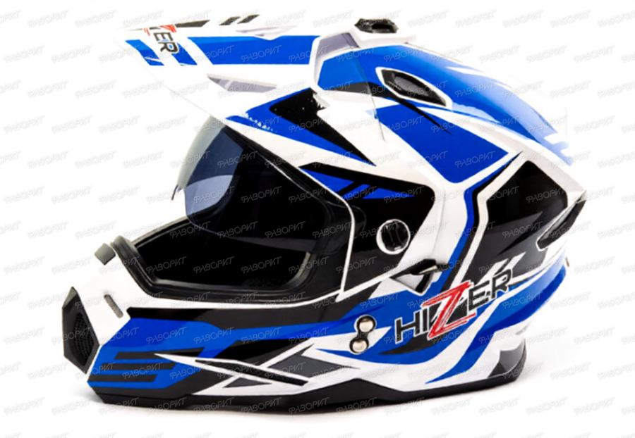 Шлем мото мотард HIZER J6802 #6 (S) white/blue (2 визора)
