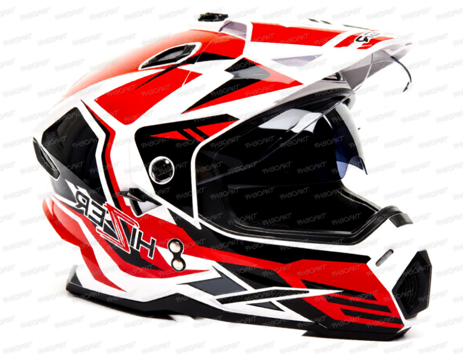 Шлем мото мотард HIZER J6802 #5 (S) white/red (2 визора)