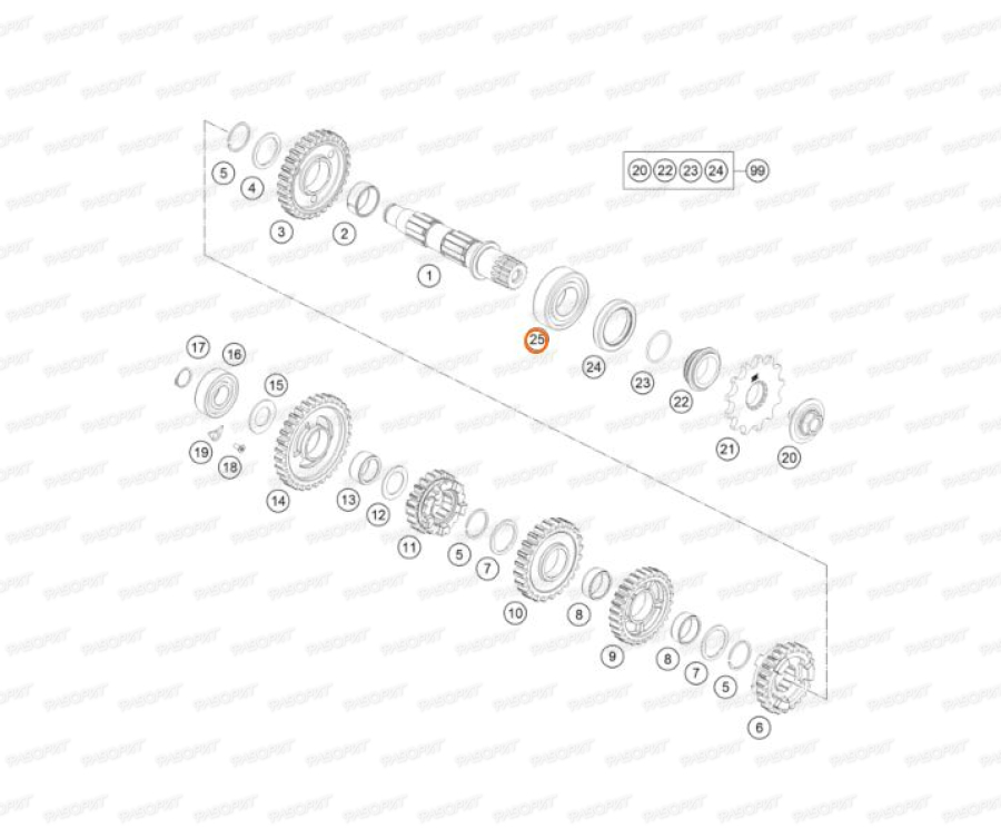 Подшипник коленвала роликовый NJ205(25x52x15) KTM SX85/03->