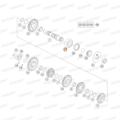 Подшипник коленвала роликовый NJ205(25x52x15) KTM SX85/03->