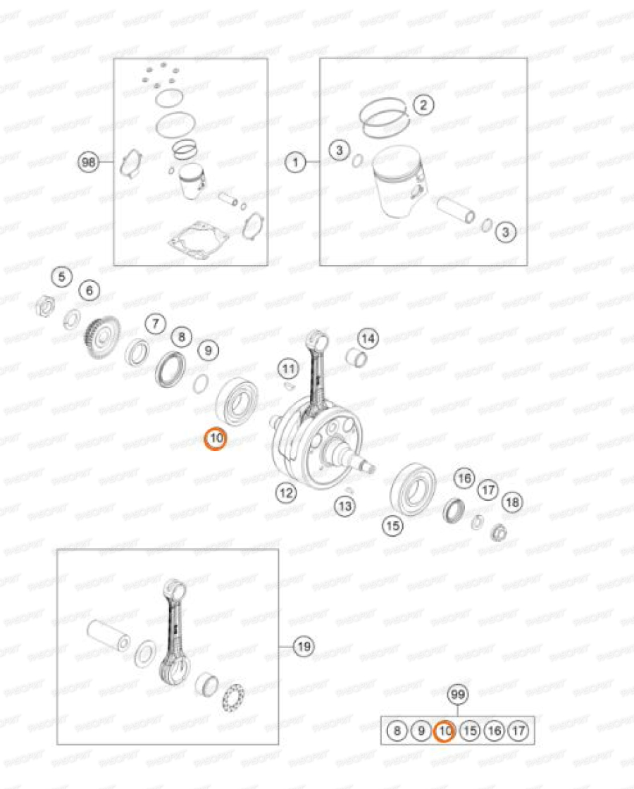 Подшипник коленвала правый 32X65X17 KTM SX250/02-16