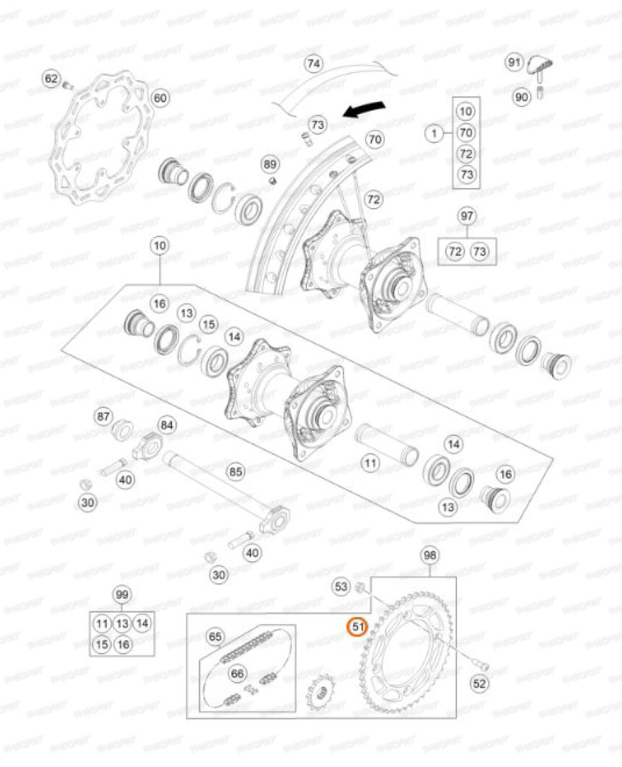 Звезда задняя алюминий (50зуб) KTM SX85/03->